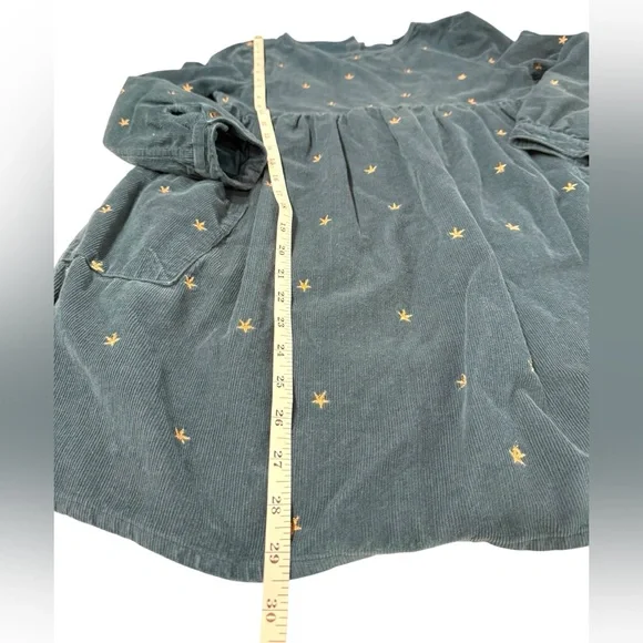 FATFACE Girls Green Corduroy Star‎ Dress Pocket Embroidered Metallic 10/11 - Picture 9 of 10